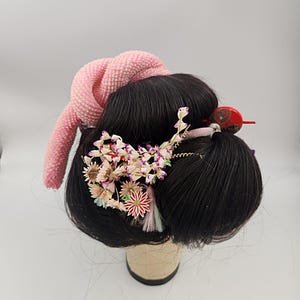 Vintage Japanese Geisha Girl Wig with Flowers and Other Adornments