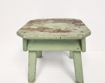 Vintage 1940's - 50's Handmade Little Green Painted Milking - Step Stool
