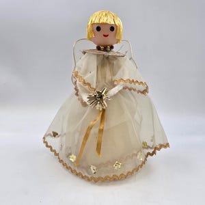 Vintage Tulle Dressed Winged Angel Christmas Tree Topper