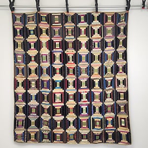 Vintage Handmade Log Cabin? Satin - Velvet and Cotton Quilt