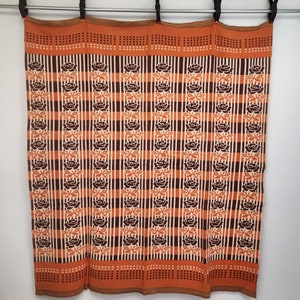 Vintage 1950&#39;s Orange Brown and Cream Reversible Cotton ? Camp -or Bed Blanket - 70 Inches Wide by 76 Inches