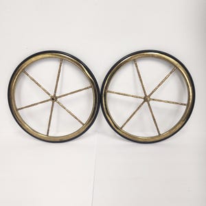 Vintage Pair of Decorative Brass 6 Spoke Wheels - Serving Cart Wheels