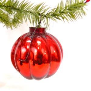 Vintage 1970s German Kugel - Ruby Red Round Tree Christmas Ornament