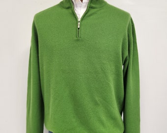 Vintage 1990's Men's Manrico Kelly Green Large 100% Cashmere 1/4 Zip Sweater - AS IS