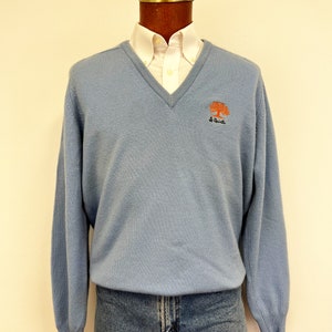 Vintage 1970&#39;s Lyle & Scott 100% Baby Blue Cashmere V- Neck Sweater - La Quinta Hotel and Golf Club