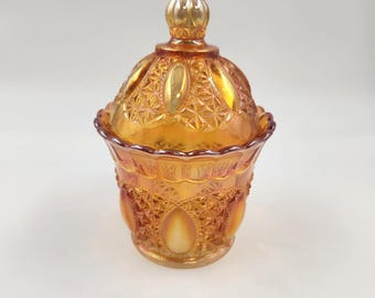 Vintage Imperial Marigold Carnival Glass Covered Sugar Bowl - Compote