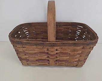 Vintage Natural Wood Basket w/Folding Handles ~ 15.5” (Large