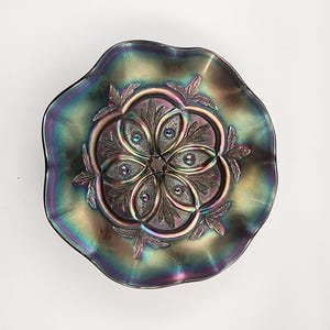 Vintage Dugan Carnival Glass Amethyst Victorian Pattern 11 Inch Ruffled Bowl