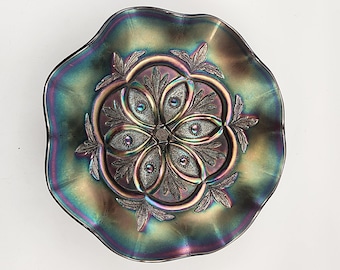 Cuenco vintage de cristal de carnaval Dugan con volantes, diseño victoriano, color amatista, de 28 cm