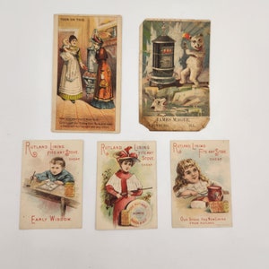 Vintage Viktorianische Ofenpolitur der späten 1800er Jahre - Runde Eichenöfen und Ofenfutter-Werbekarten