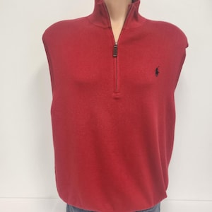 Men&#39;s Large to XL Polo Ralph Lauren Red Pima Cotton 1/4 Zip Sweater Vest