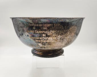 Vintage 1966 grand champion poultry trophy bowl from sangamon county, illinois