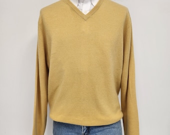Vintage 1990's Men's Club Room Maize (Yellow) Large 100% Cashmere V-Neck Sweater