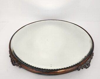 Vintage Late 1800's Victorian Plateau Tabletop Copper Edged Mirror