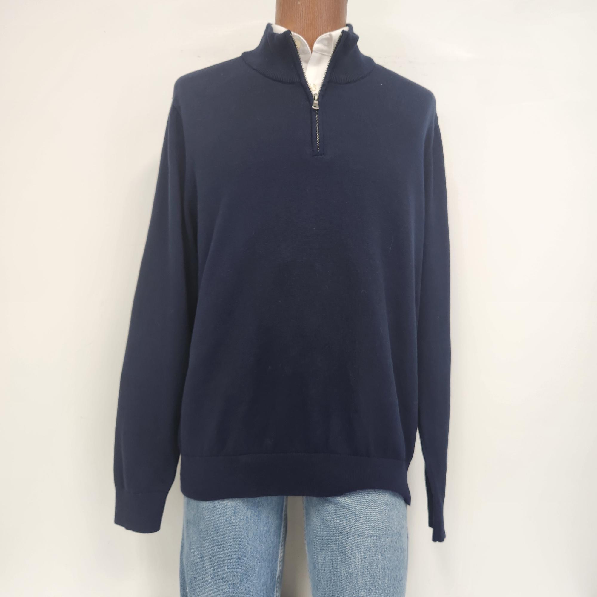 Vintage 1990's Lands' End Large Navy Blue Pima Cotton 1/4