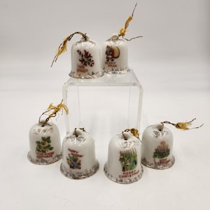 Vintage 1940&#39;s - 50&#39;s set of 6 christmas china bells - ornaments - made in japan