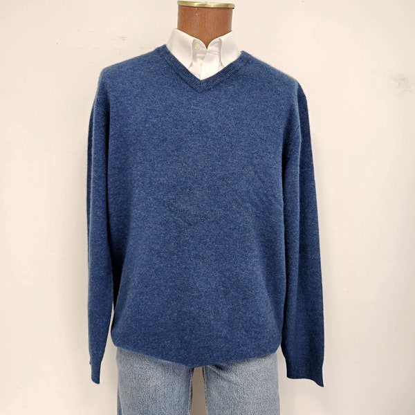 Vintage Late 1990's Men's Club Room New With Tags 100% Cashmere Denim Blue X L V Neck Sweater