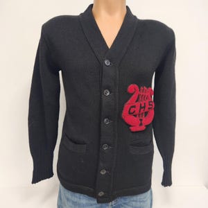 Vintage Unisex Small Black Varsity Cardigan Sweater - CHS