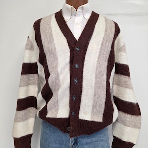 Vintage Brent by Montgomery Ward Men&#39;s Medium Acrylic Brown Stripe Cardigan Sweater