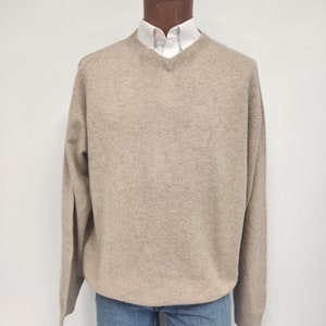 Vintage 1980er Jahre Herren Pronto Uimo X-Large 100% Kaschmir Beige Pullover mit V-Ausschnitt