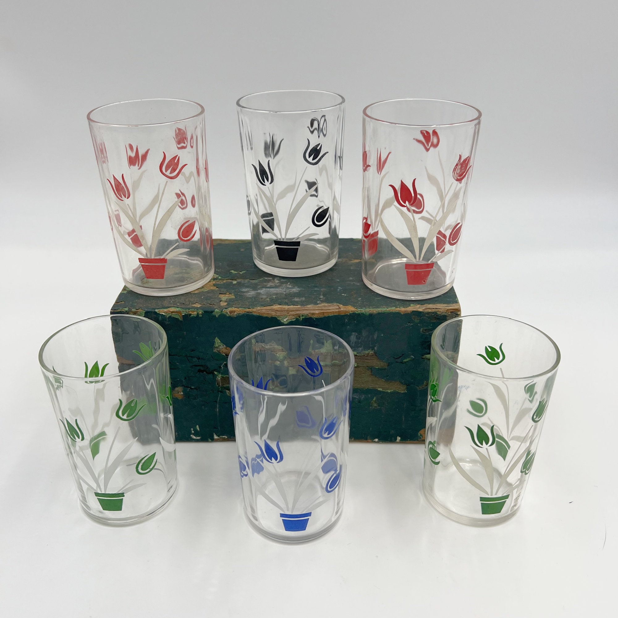 Vintage 1960's Set of 6 Swanky Swig Tulip Juice Glasses Hazel Atlas ...