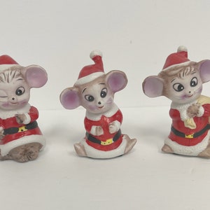 Vintage 1980&#39;s Set of 3 Ceramic Christmas Mice