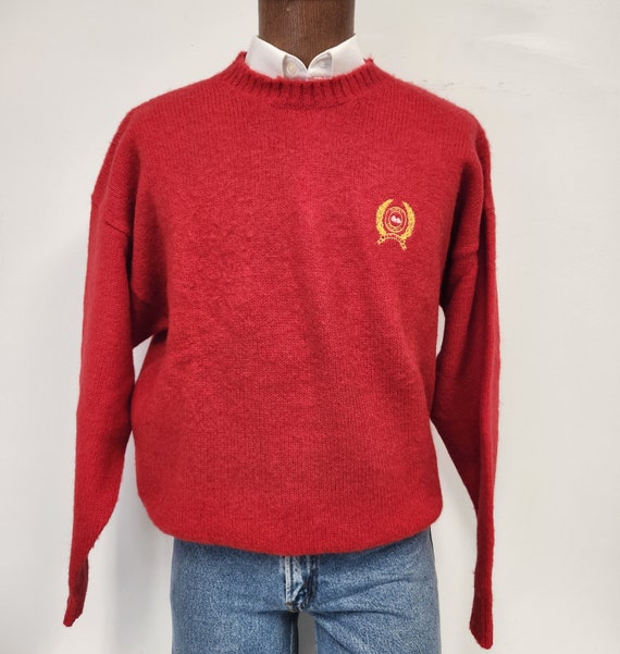 Vintage 1970's - 80's Men's Large Bright Red Wool… - image 1