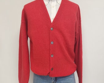 Alpaga rouge Lord Jeff pour hommes vintage des années 1970 - Kid mohair - Pull cardigan 6 boutons en laine - Fabriqué aux États-Unis