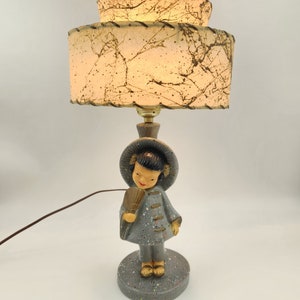 Vintage 1950's Oriental Girl Lamp with 2 Tiered Shade