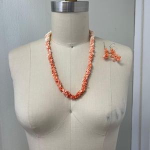 Vintage Pink Coral Branch Necklace and Pierced Earrings Set