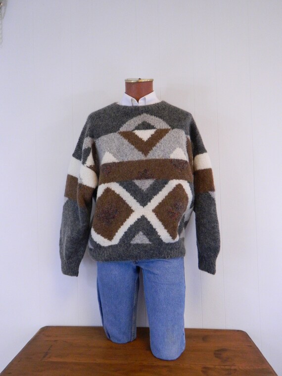 Vintage Unisex Handmade Wool Sweater - Gray, Coffe