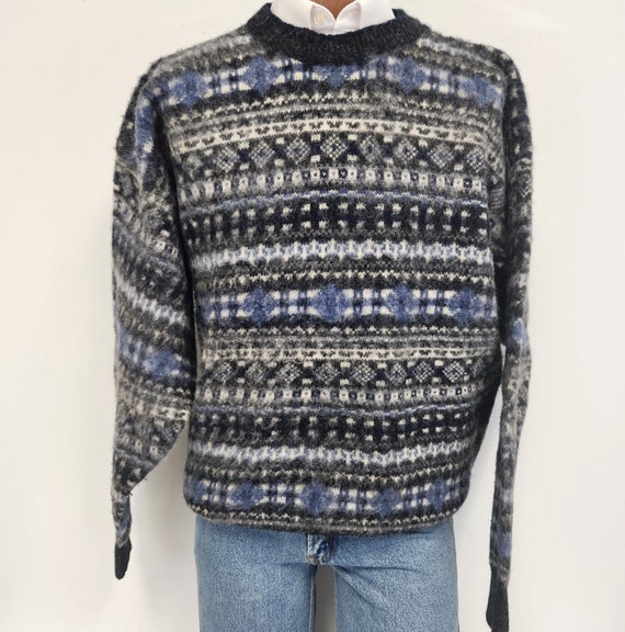 Pull de ski a col rond en laine jacquard pour hommes grande structure vintage des annees 1970 Etsy France