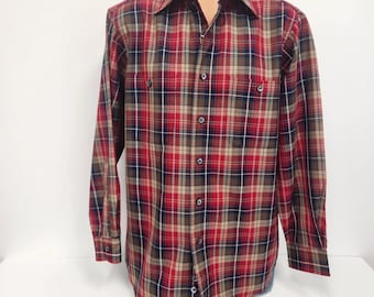 Vintage 1980'a Masculino Médio Pendleton Pure Virgin Wool Xadrez Botão Up Camisa