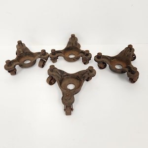 Vintage early 1900&#39;s set of 4 cast iron dolly wheels | kitchen island wheels | coffee table wheels