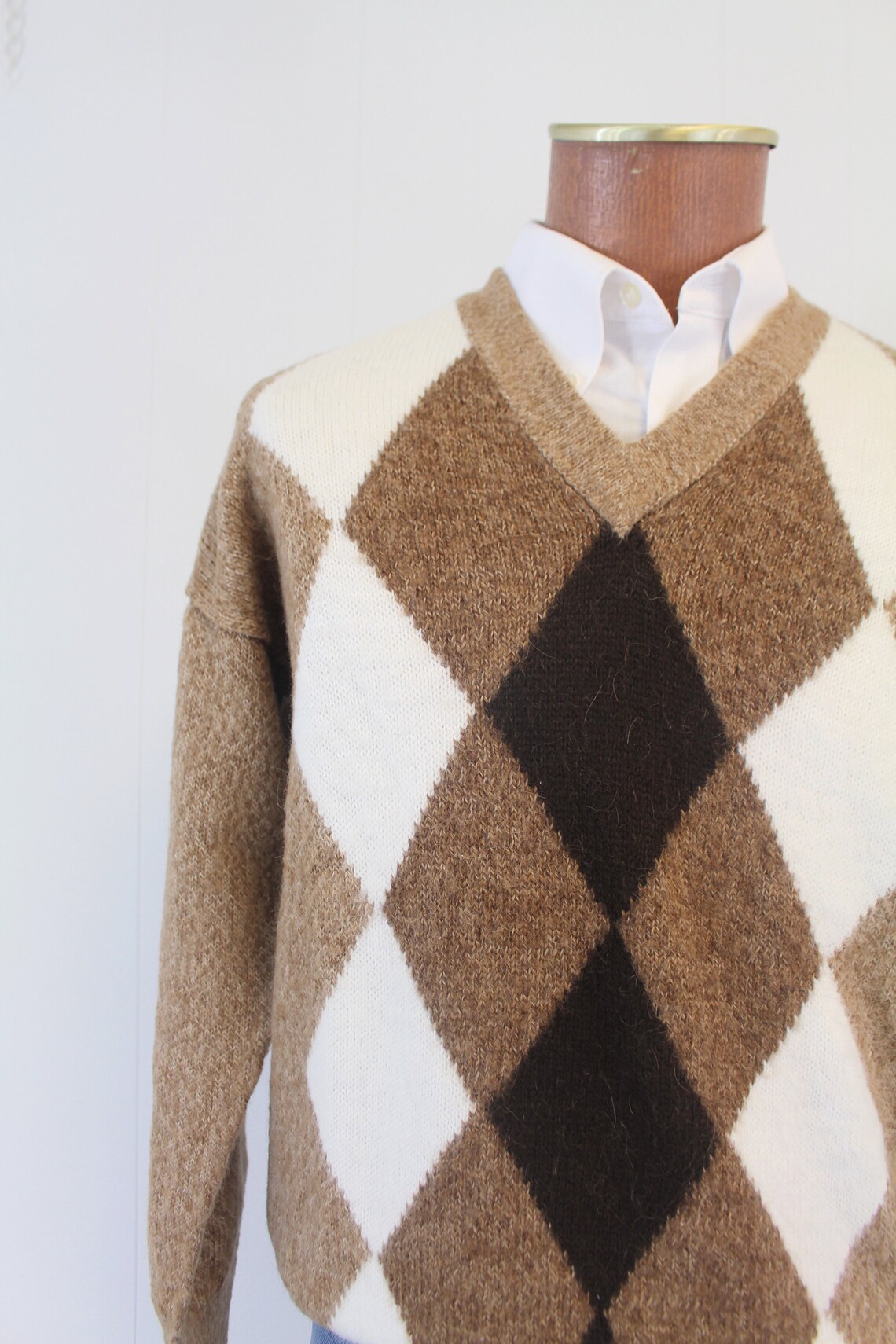 Vintage Men's Brown Argyle Pattern Sweater Brown & White | Etsy