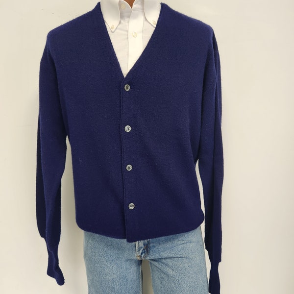 Vintage 1970's Men's Large J C Penny The Fox Navy Blue Cardigan Sweater