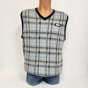 Vintage 1990&#39;s Cavi Plaid Large - X-large V-neck 100% Cotton Sweater Vest