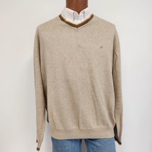 Vintage 1980&#39;s Pierre Cardin 100% Algodon (Cotton) X Large Beige V Neck Sweater