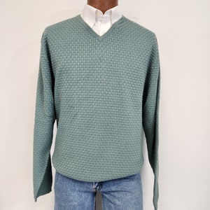 Vintage 1980&#39;s Pendleton X Large 100% Cotton Pale Green Basket Weave V-neck Sweater