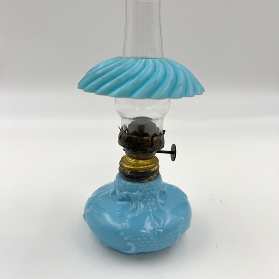 Vintage Blue Milk Glass Miniature Kerosene Oil Lamp Etsy UK