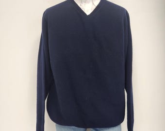 Vintage Eddie Bauer XL Navy Blue Lambswool Blend V-Neck Sweater