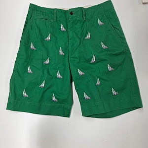 Vintage Men&#39;s Polo Ralph Lauren 32 Waist Kelly Green with Sailboats Shorts