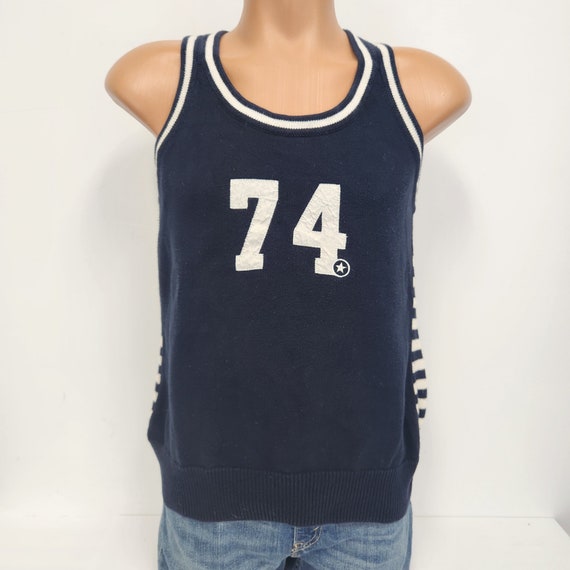 Vintage 1970 s Converse One Star 74 All Cotton Made in Japan Navy and White Small Sweater Vest Player Top Etsy