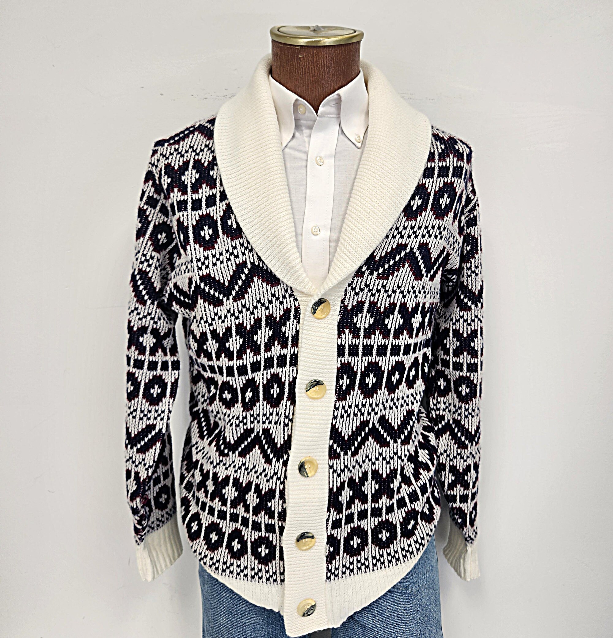 トップス 80s Sport Wear Cardigan 80s Colorful Star Cardigan, Xlarge, Vintage Black Geometric