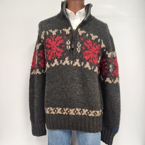 Vintage 1990's Medium / Large Slim American Eagle 1/4 Reißverschluss Wolle & Acryl Sperrgut Stricken Skipullover