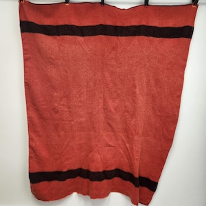 Vintage Wool? Orange with 2 Black Stripes 70&quot; x 62&quot; Camp Blanket