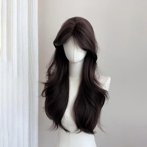 Unisex Svart Mullet Peruk med Blågröna Slingor | Layered Medium Long Rak Peruk | Centerskillnad Fantasy Fashion Peruk