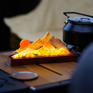 Sunset Mountain Resin Lamp – Golden Peak Ambient Light Night Light – Unique Desk Decor Gift for Men Women, Housewarming or Birthday Present