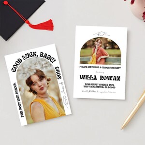 Retro Graduation Announcement, 70s Graduation Invitation, Good Luck, Babe! Graduation Announcement Template, Editable Canva Template