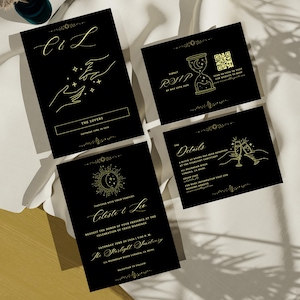 Tarot Wedding Invitation Suite: Celestial Zodiac Template (Canva Editable, Digital Download)